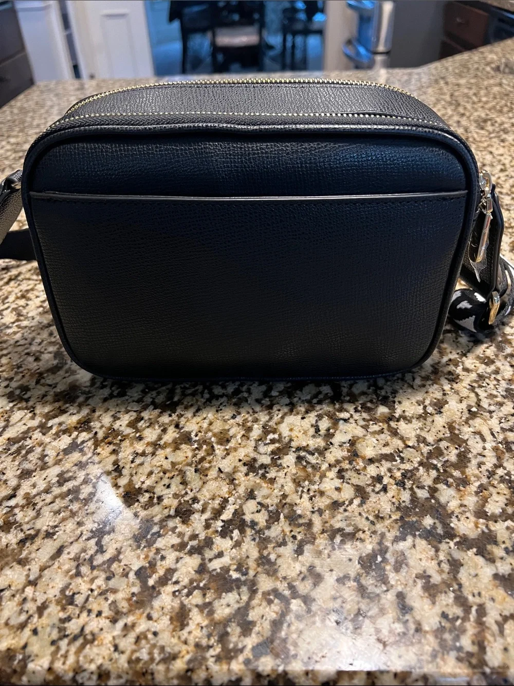 Karl Lagerfeld Black Leather Crossbody with Black-and-White Branded Strap
